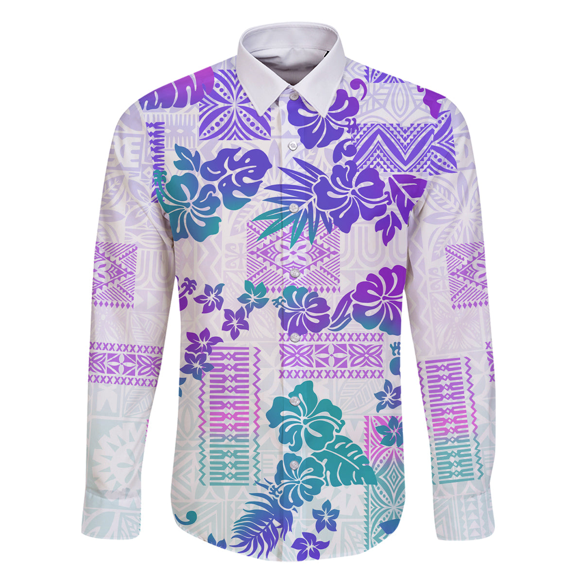 Vintage Hawaii Family Matching Mermaid Dress and Hawaiian Shirt Hibiscus Tapa Tribal With Hawaiian Quilt Pattern Purple LT9 Dad's Shirt - Long Sleeve Purple - Polynesian Pride