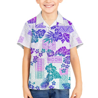 Vintage Hawaii Family Matching Off Shoulder Maxi Dress and Hawaiian Shirt Hibiscus Tapa Tribal With Hawaiian Quilt Pattern Purple LT9 Son's Shirt Purple - Polynesian Pride