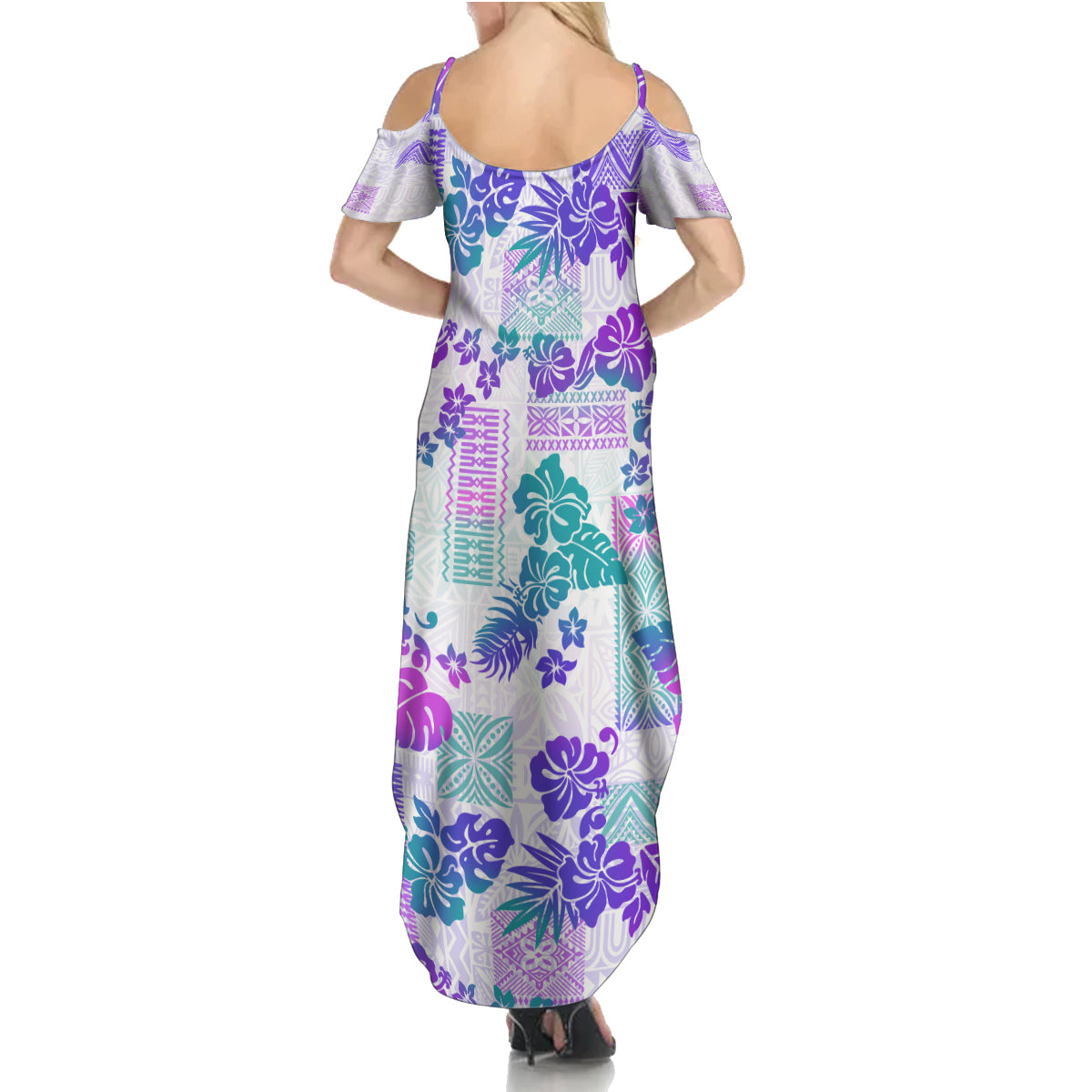 Vintage Hawaii Family Matching Summer Maxi Dress and Hawaiian Shirt Hibiscus Tapa Tribal With Hawaiian Quilt Pattern Purple LT9 - Polynesian Pride