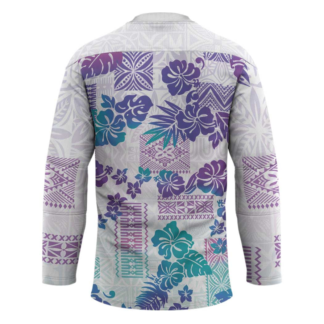 Vintage Hawaii Hockey Jersey Hibiscus Tapa Tribal With Hawaiian Quilt Pattern Purple LT9 - Polynesian Pride