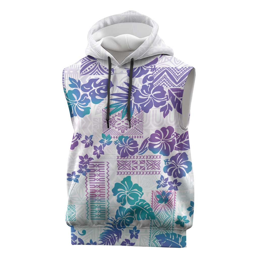 Vintage Hawaii Sleeveless Hoodie Hibiscus Tapa Tribal With Hawaiian Quilt Pattern Purple LT9 Purple - Polynesian Pride