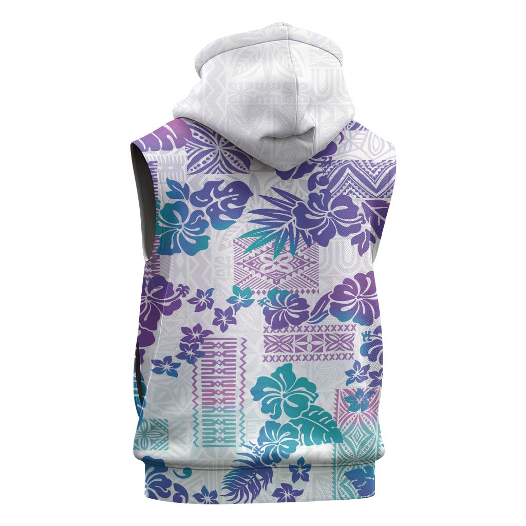 Vintage Hawaii Sleeveless Hoodie Hibiscus Tapa Tribal With Hawaiian Quilt Pattern Purple LT9 - Polynesian Pride