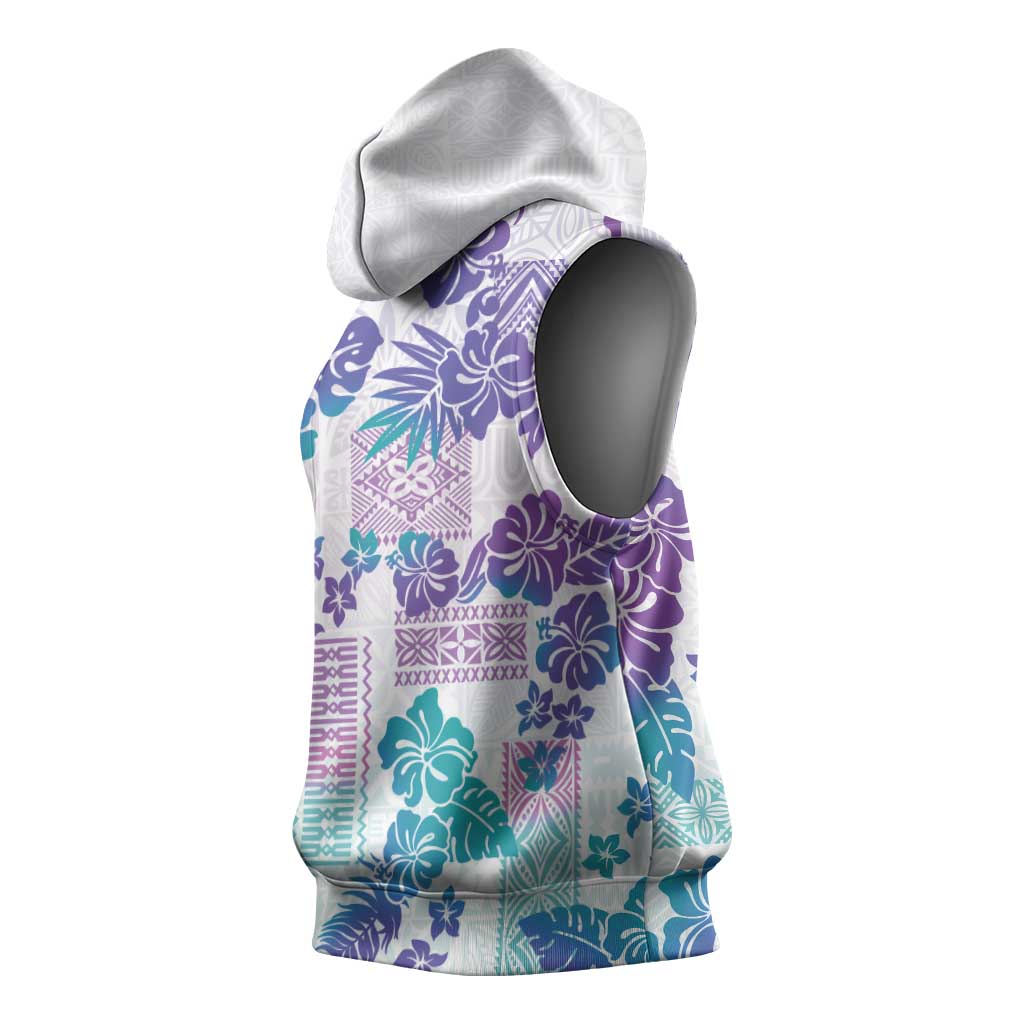 Vintage Hawaii Sleeveless Hoodie Hibiscus Tapa Tribal With Hawaiian Quilt Pattern Purple LT9 - Polynesian Pride