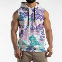Vintage Hawaii Sleeveless Hoodie Hibiscus Tapa Tribal With Hawaiian Quilt Pattern Purple LT9 - Polynesian Pride