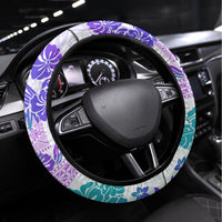 Vintage Hawaii Steering Wheel Cover Hibiscus Tapa Tribal With Hawaiian Quilt Pattern Purple LT9 Universal Fit Purple - Polynesian Pride