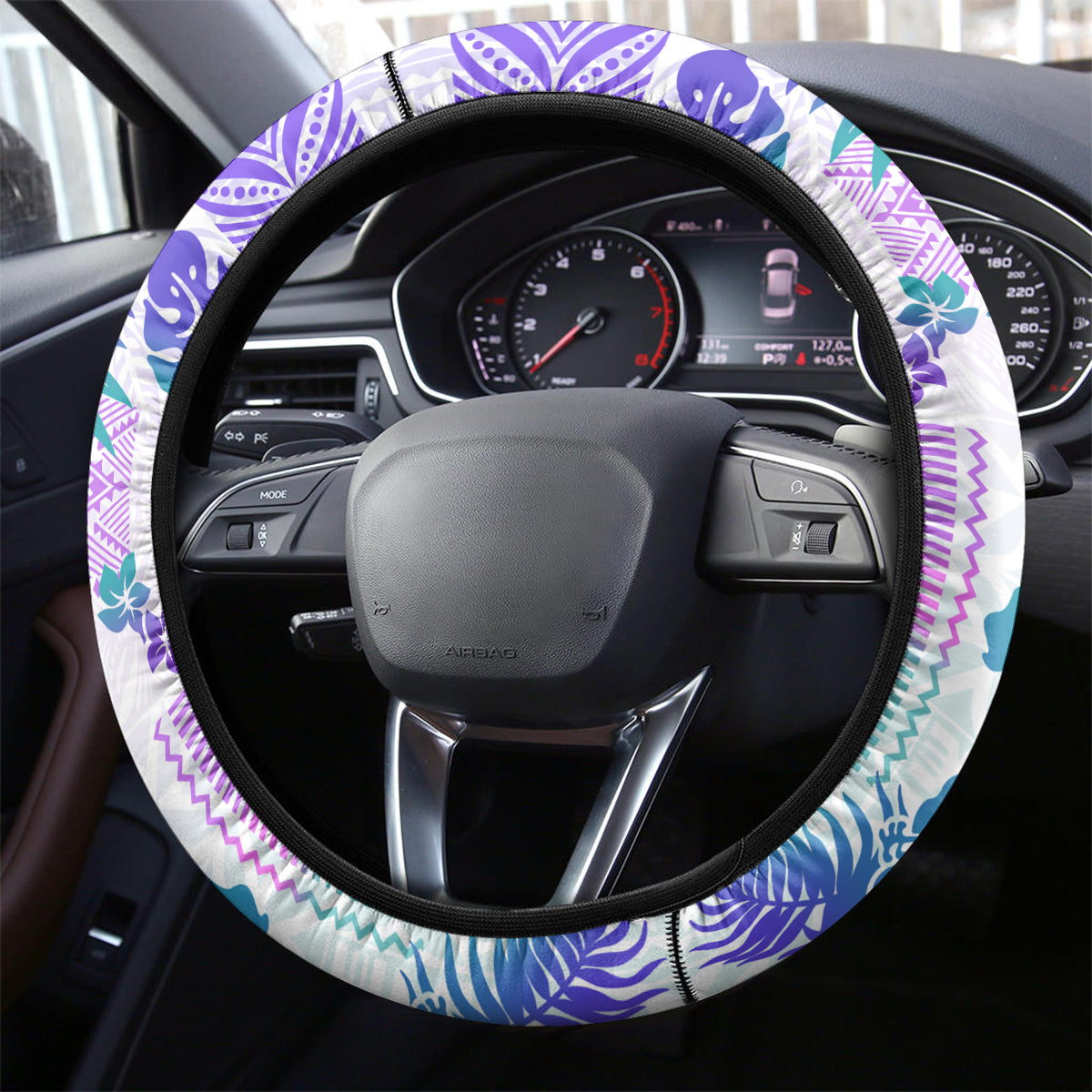 Vintage Hawaii Steering Wheel Cover Hibiscus Tapa Tribal With Hawaiian Quilt Pattern Purple LT9 - Polynesian Pride