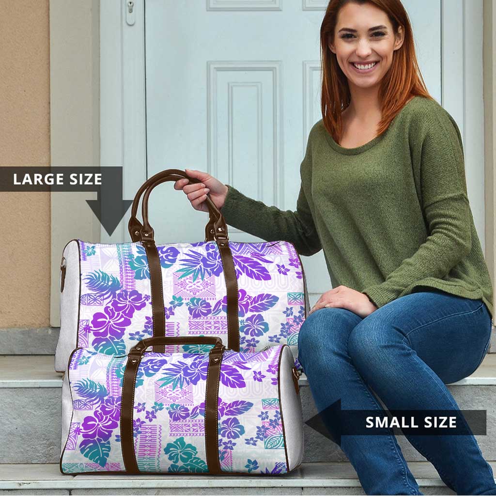 Vintage Hawaii Travel Bag Hibiscus Tapa Tribal With Hawaiian Quilt Pattern Purple - Polynesian Pride
