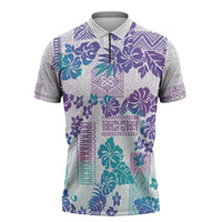 Vintage Hawaii Zipper Polo Shirt Hibiscus Tapa Tribal With Hawaiian Quilt Pattern Purple LT9 Purple - Polynesian Pride