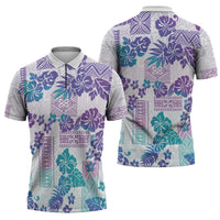 Vintage Hawaii Zipper Polo Shirt Hibiscus Tapa Tribal With Hawaiian Quilt Pattern Purple LT9 - Polynesian Pride