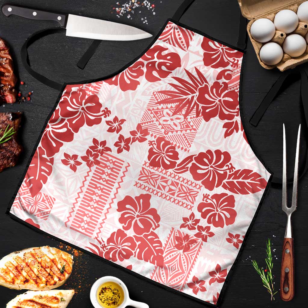 Vintage Hawaii Apron Hibiscus Tapa Tribal With Hawaiian Quilt Pattern Red - Polynesian Pride