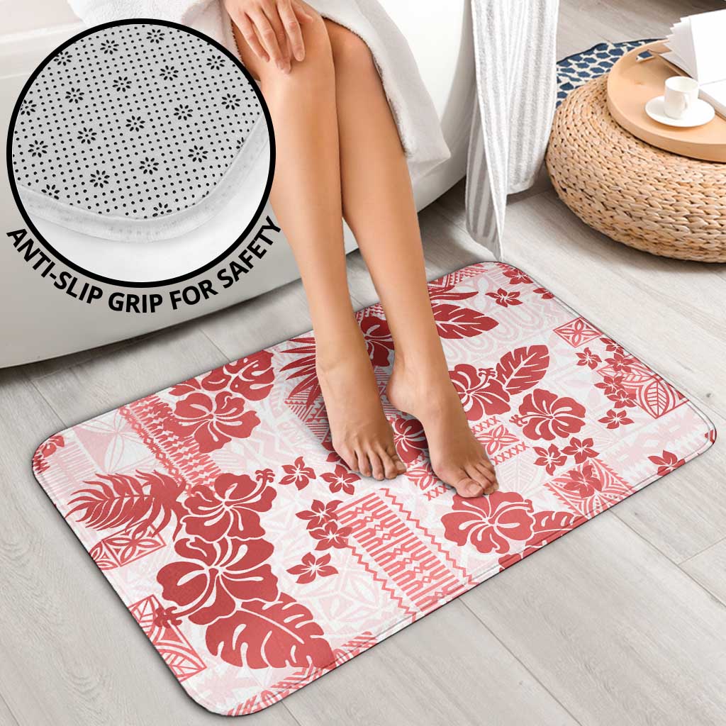 Vintage Hawaii Bathroom Set Hibiscus Tapa Tribal With Hawaiian Quilt Pattern Red - Polynesian Pride