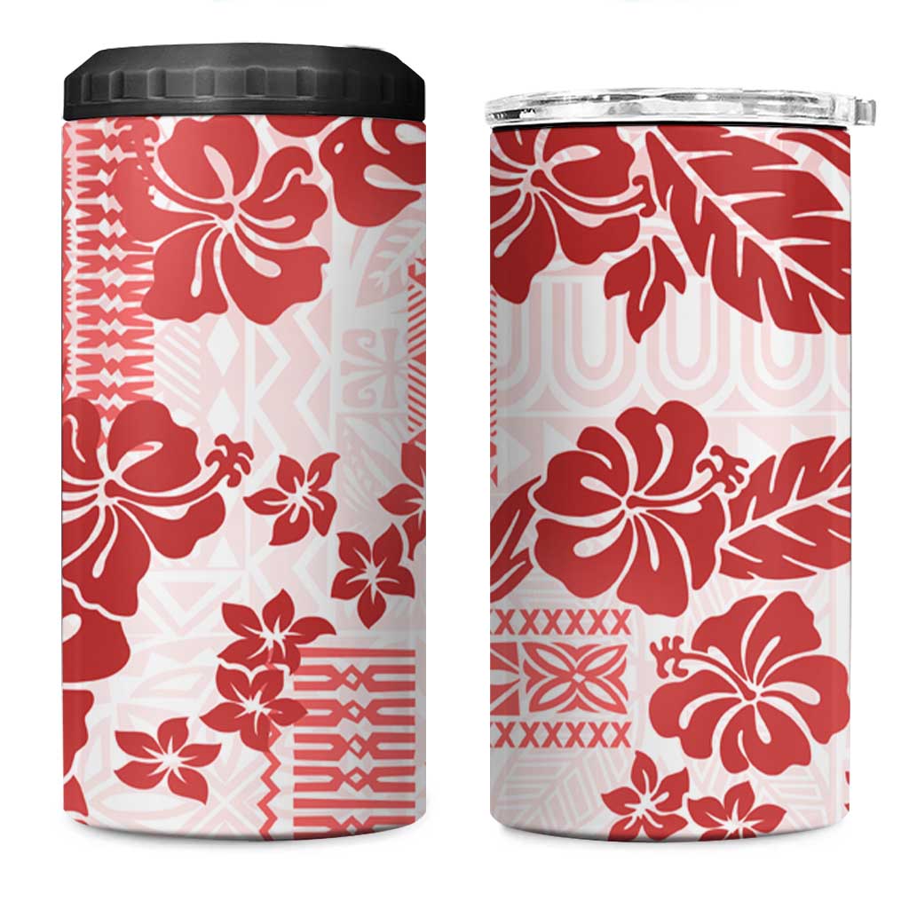 Vintage Hawaii 4 in 1 Can Cooler Tumbler Hibiscus Tapa Tribal With Hawaiian Quilt Pattern Red LT9 One Size: 16 oz Red - Polynesian Pride