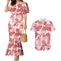 Vintage Hawaii Couples Matching Mermaid Dress and Hawaiian Shirt Hibiscus Tapa Tribal With Hawaiian Quilt Pattern Red LT9 Red - Polynesian Pride