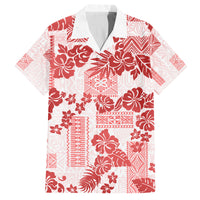 Vintage Hawaii Family Matching Long Sleeve Bodycon Dress and Hawaiian Shirt Hibiscus Tapa Tribal With Hawaiian Quilt Pattern Red LT9 Dad's Shirt - Short Sleeve Red - Polynesian Pride