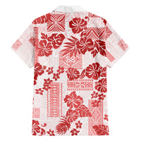 Vintage Hawaii Family Matching Off Shoulder Short Dress and Hawaiian Shirt Hibiscus Tapa Tribal With Hawaiian Quilt Pattern Red LT9 - Polynesian Pride