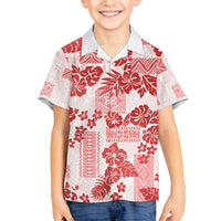 Vintage Hawaii Family Matching Puletasi Dress and Hawaiian Shirt Hibiscus Tapa Tribal With Hawaiian Quilt Pattern Red LT9 Son's Shirt Red - Polynesian Pride