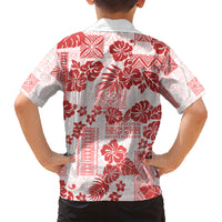 Vintage Hawaii Family Matching Short Sleeve Bodycon Dress and Hawaiian Shirt Hibiscus Tapa Tribal With Hawaiian Quilt Pattern Red LT9 - Polynesian Pride