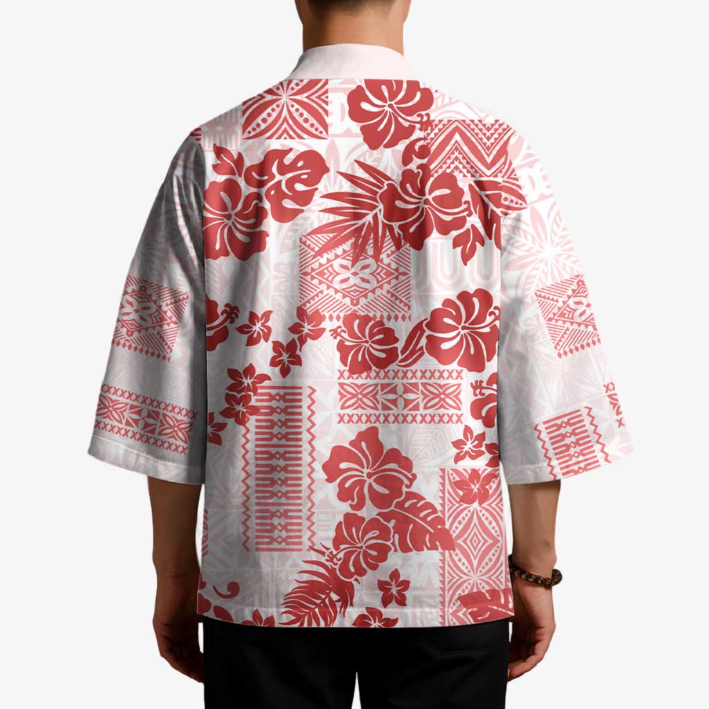 Vintage Hawaii Kimono Hibiscus Tapa Tribal With Hawaiian Quilt Pattern Red - Polynesian Pride