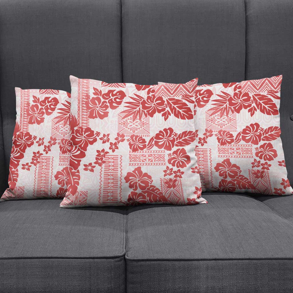 Vintage Hawaii Pillow Cover Hibiscus Tapa Tribal With Hawaiian Quilt Pattern Red - Polynesian Pride