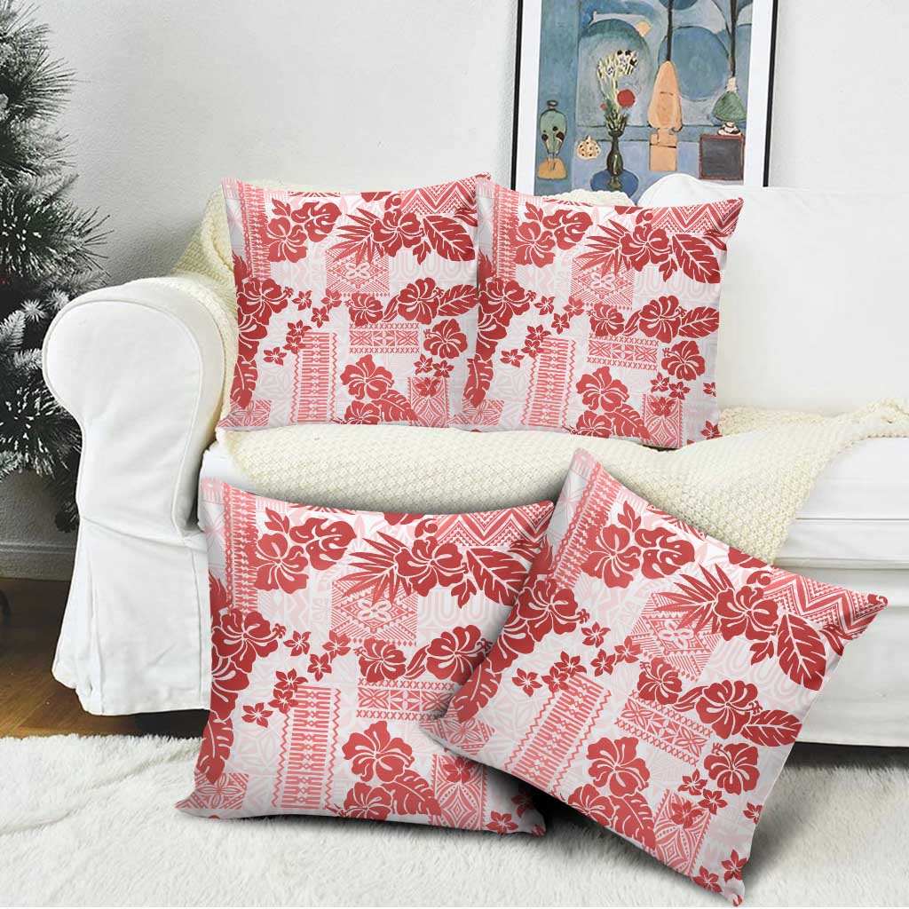 Vintage Hawaii Pillow Cover Hibiscus Tapa Tribal With Hawaiian Quilt Pattern Red - Polynesian Pride