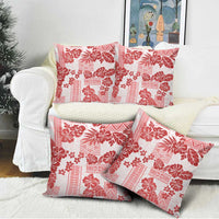 Vintage Hawaii Pillow Cover Hibiscus Tapa Tribal With Hawaiian Quilt Pattern Red - Polynesian Pride