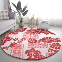 Vintage Hawaii Round Carpet Hibiscus Tapa Tribal With Hawaiian Quilt Pattern Red LT9 - Polynesian Pride