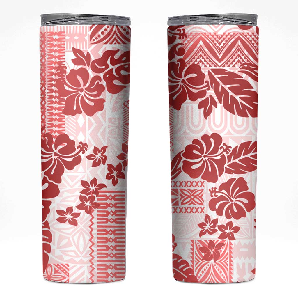 Vintage Hawaii Skinny Tumbler Hibiscus Tapa Tribal With Hawaiian Quilt Pattern Red LT9 Red - Polynesian Pride