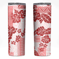 Vintage Hawaii Skinny Tumbler Hibiscus Tapa Tribal With Hawaiian Quilt Pattern Red LT9 Red - Polynesian Pride