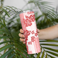 Vintage Hawaii Skinny Tumbler Hibiscus Tapa Tribal With Hawaiian Quilt Pattern Red LT9 - Polynesian Pride