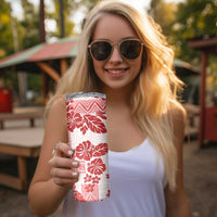 Vintage Hawaii Skinny Tumbler Hibiscus Tapa Tribal With Hawaiian Quilt Pattern Red LT9 - Polynesian Pride