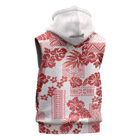 Vintage Hawaii Sleeveless Zip Hoodie Hibiscus Tapa Tribal With Hawaiian Quilt Pattern Red LT9 - Polynesian Pride