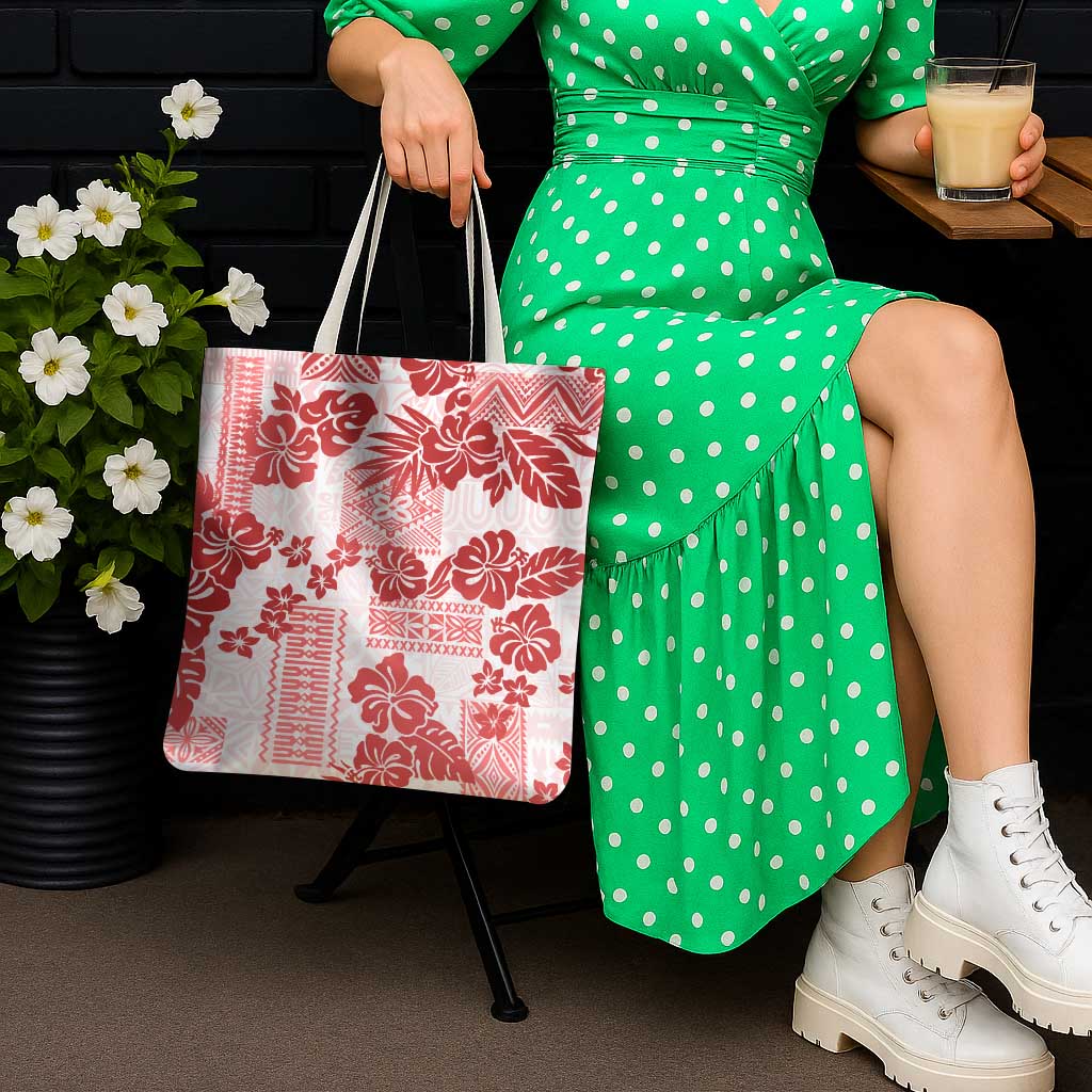 Vintage Hawaii Tote Bag Hibiscus Tapa Tribal With Hawaiian Quilt Pattern Red - Polynesian Pride