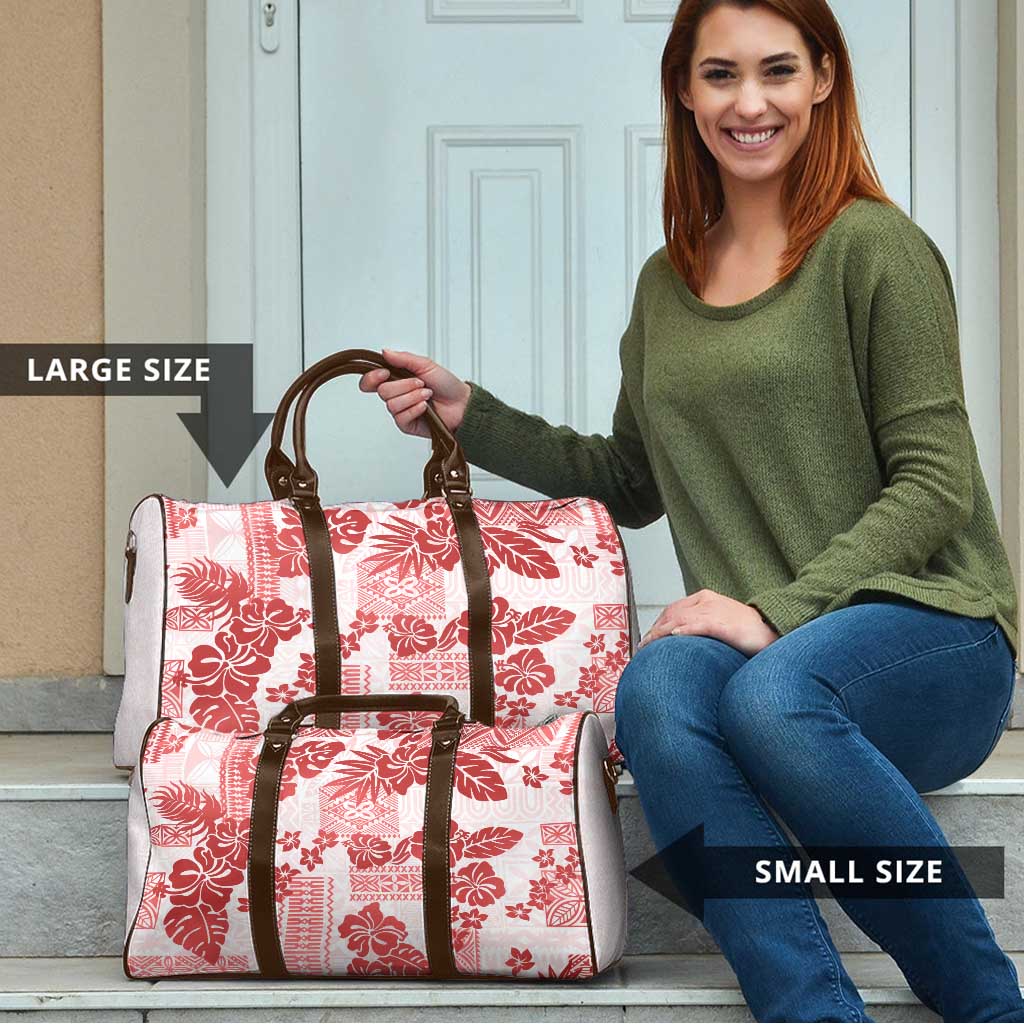Vintage Hawaii Travel Bag Hibiscus Tapa Tribal With Hawaiian Quilt Pattern Red - Polynesian Pride