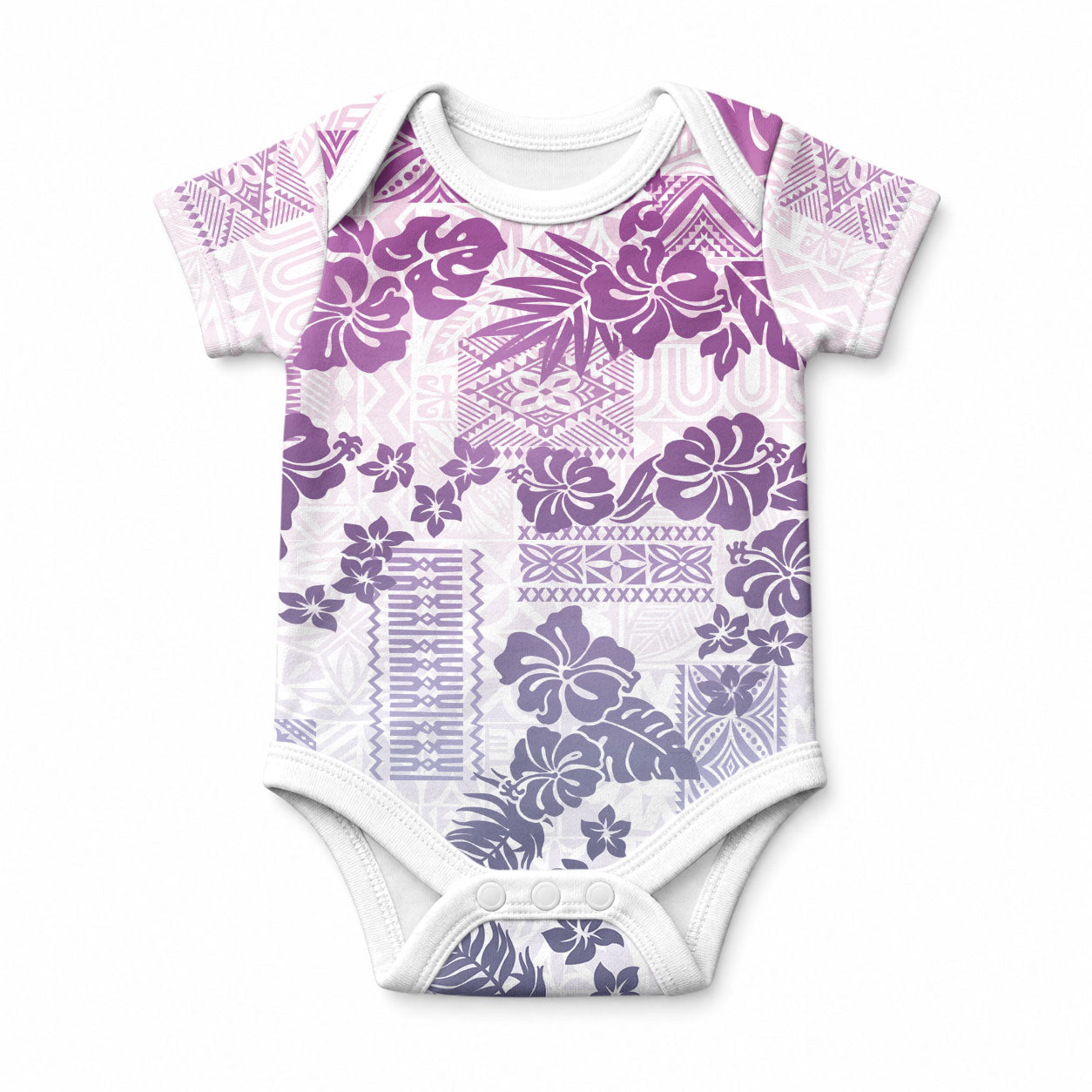 Vintage Hawaii Baby Onesie Hibiscus Tapa Tribal With Hawaiian Quilt Pattern Violet