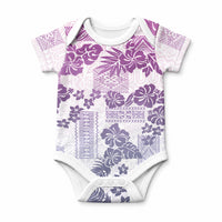 Vintage Hawaii Baby Onesie Hibiscus Tapa Tribal With Hawaiian Quilt Pattern Violet