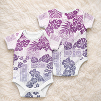 Vintage Hawaii Baby Onesie Hibiscus Tapa Tribal With Hawaiian Quilt Pattern Violet