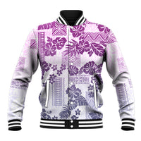 Vintage Hawaii Baseball Jacket Hibiscus Tapa Tribal With Hawaiian Quilt Pattern Violet LT9 Unisex Violet - Polynesian Pride