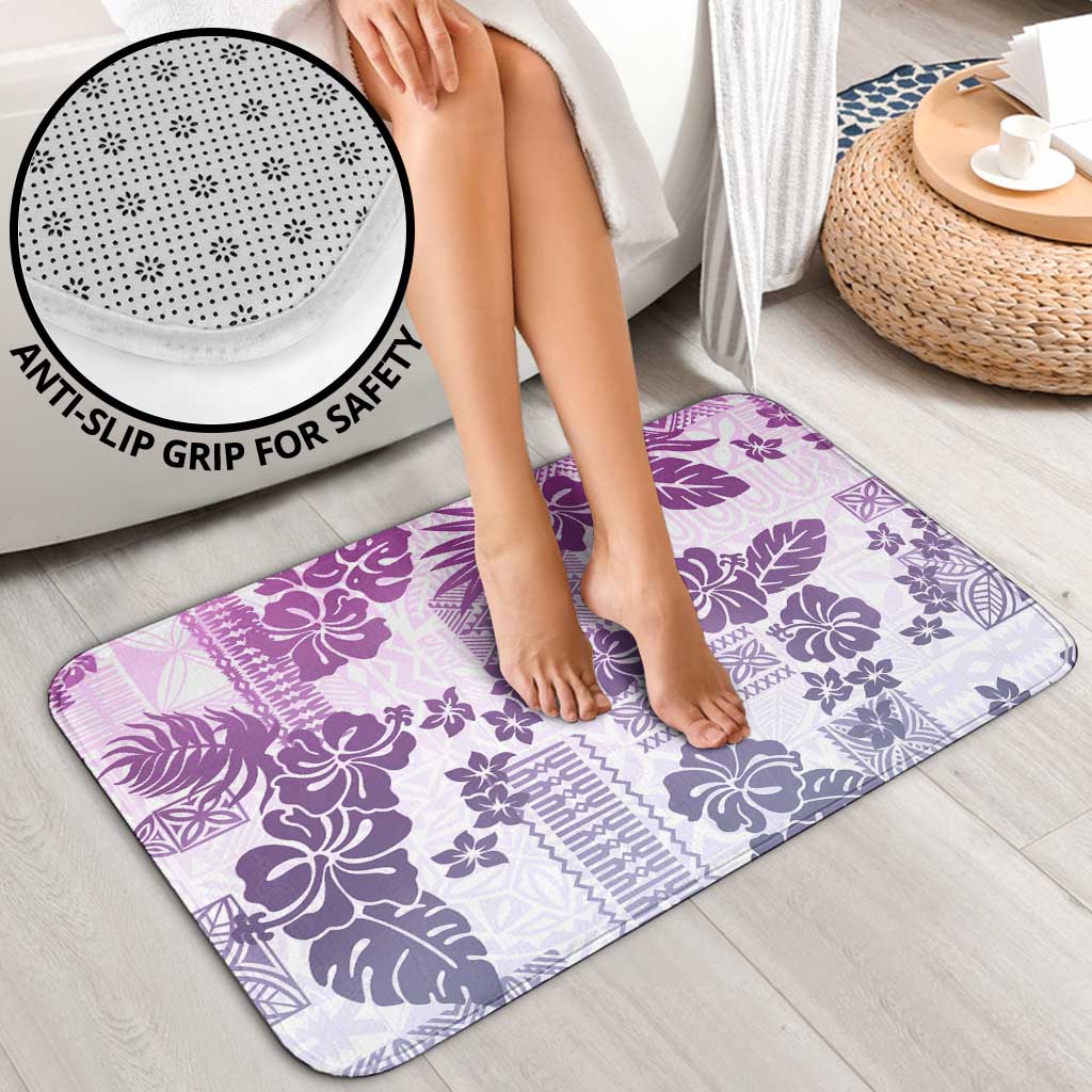 Vintage Hawaii Bathroom Set Hibiscus Tapa Tribal With Hawaiian Quilt Pattern Violet - Polynesian Pride