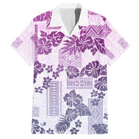 Vintage Hawaii Family Matching Off Shoulder Long Sleeve Dress and Hawaiian Shirt Hibiscus Tapa Tribal With Hawaiian Quilt Pattern Violet LT9 Dad's Shirt - Short Sleeve Violet - Polynesian Pride