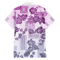 Vintage Hawaii Family Matching Off Shoulder Long Sleeve Dress and Hawaiian Shirt Hibiscus Tapa Tribal With Hawaiian Quilt Pattern Violet LT9 - Polynesian Pride