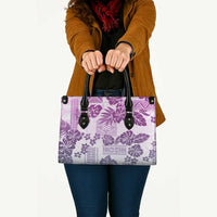 Vintage Hawaii Leather Bag Hibiscus Tapa Tribal With Hawaiian Quilt Pattern Violet - Polynesian Pride