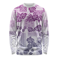 Vintage Hawaii Long Sleeve Shirt Hibiscus Tapa Tribal With Hawaiian Quilt Pattern Violet LT9 Unisex Violet - Polynesian Pride