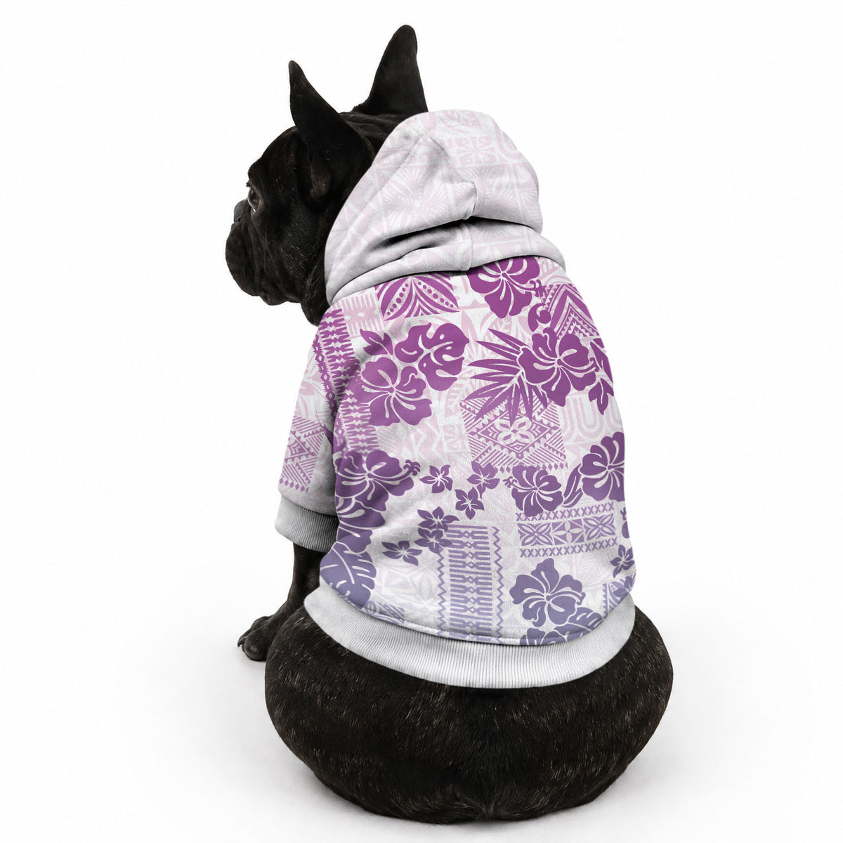 Vintage Hawaii Pet Hoodie Hibiscus Tapa Tribal With Hawaiian Quilt Pattern Violet