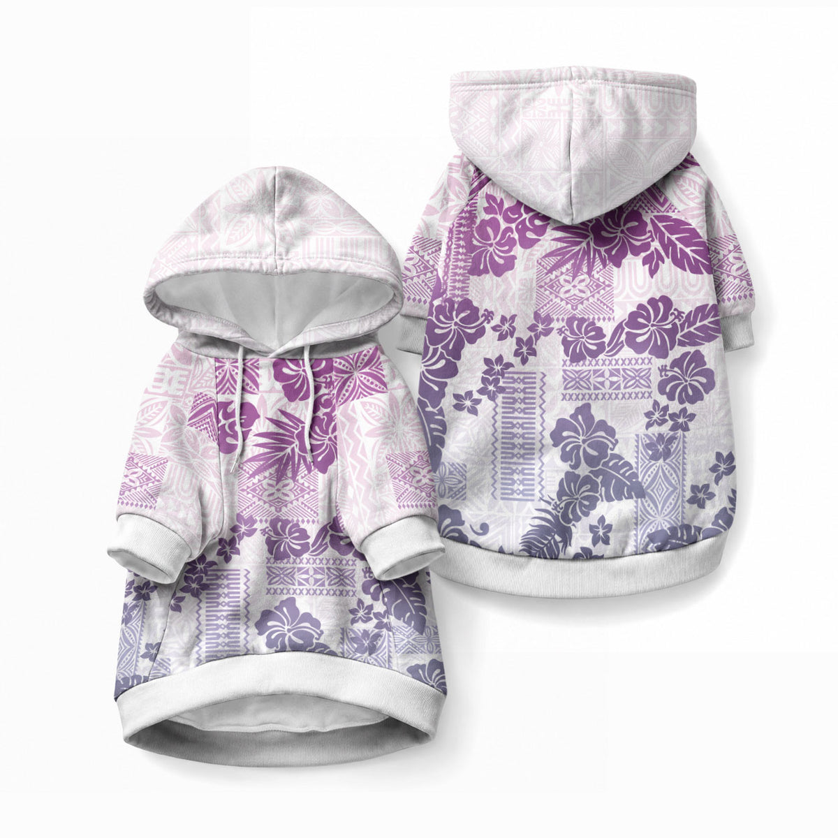 Vintage Hawaii Pet Hoodie Hibiscus Tapa Tribal With Hawaiian Quilt Pattern Violet
