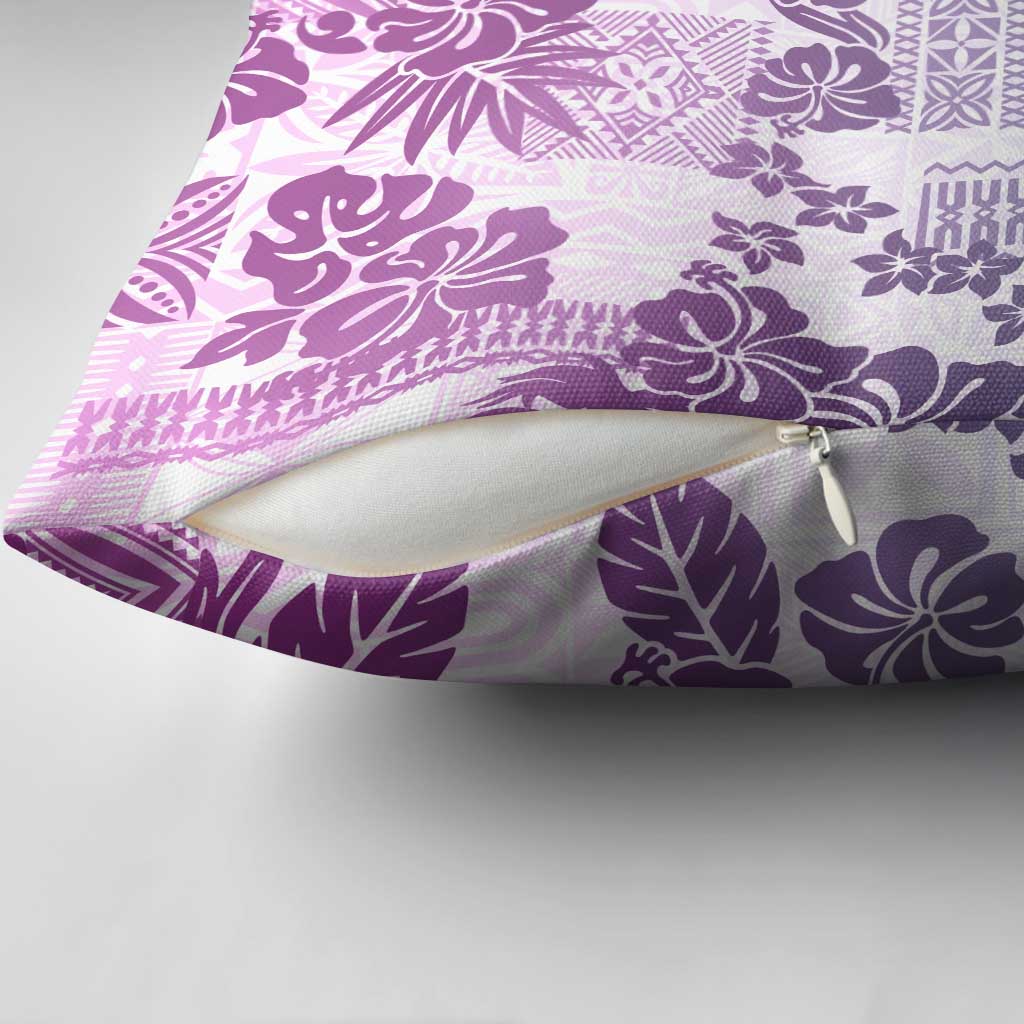 Vintage Hawaii Pillow Cover Hibiscus Tapa Tribal With Hawaiian Quilt Pattern Violet - Polynesian Pride