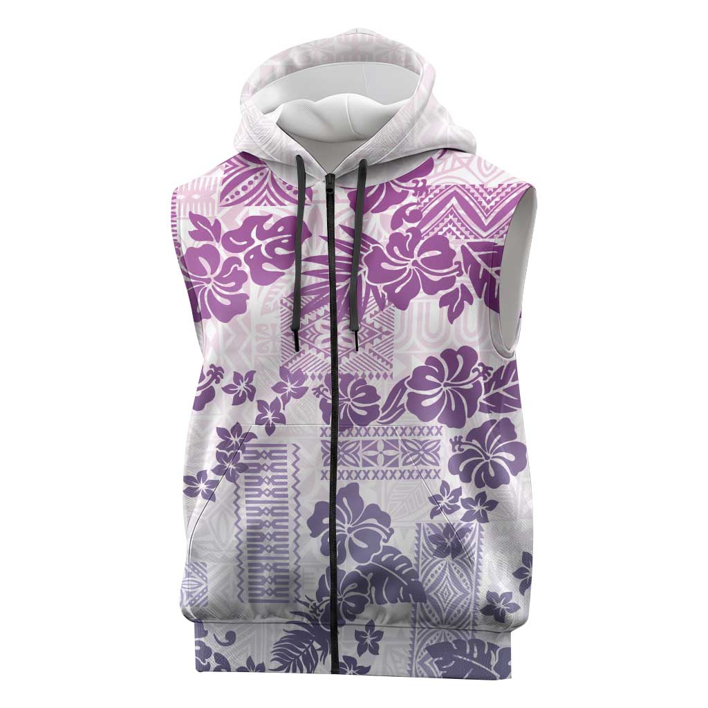 Vintage Hawaii Sleeveless Zip Hoodie Hibiscus Tapa Tribal With Hawaiian Quilt Pattern Violet LT9 Violet - Polynesian Pride