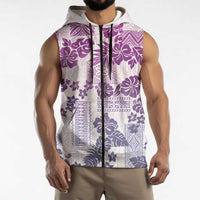 Vintage Hawaii Sleeveless Zip Hoodie Hibiscus Tapa Tribal With Hawaiian Quilt Pattern Violet LT9 - Polynesian Pride