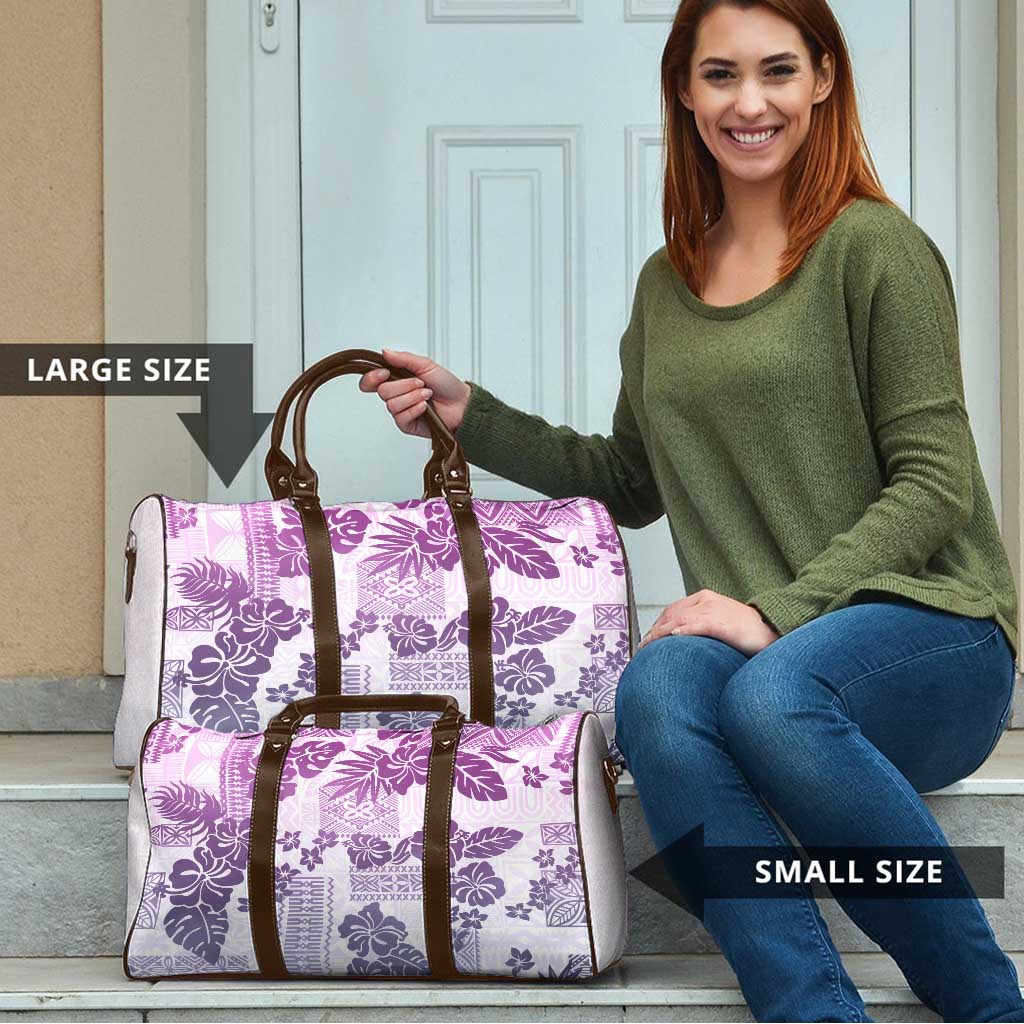 Vintage Hawaii Travel Bag Hibiscus Tapa Tribal With Hawaiian Quilt Pattern Violet - Polynesian Pride