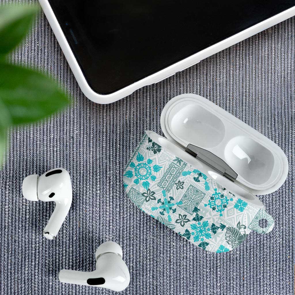 Hawaii Tapa Tribal AirPods Case With Hawaiian Quilt Pattern Aqua LT9 - Polynesian Pride