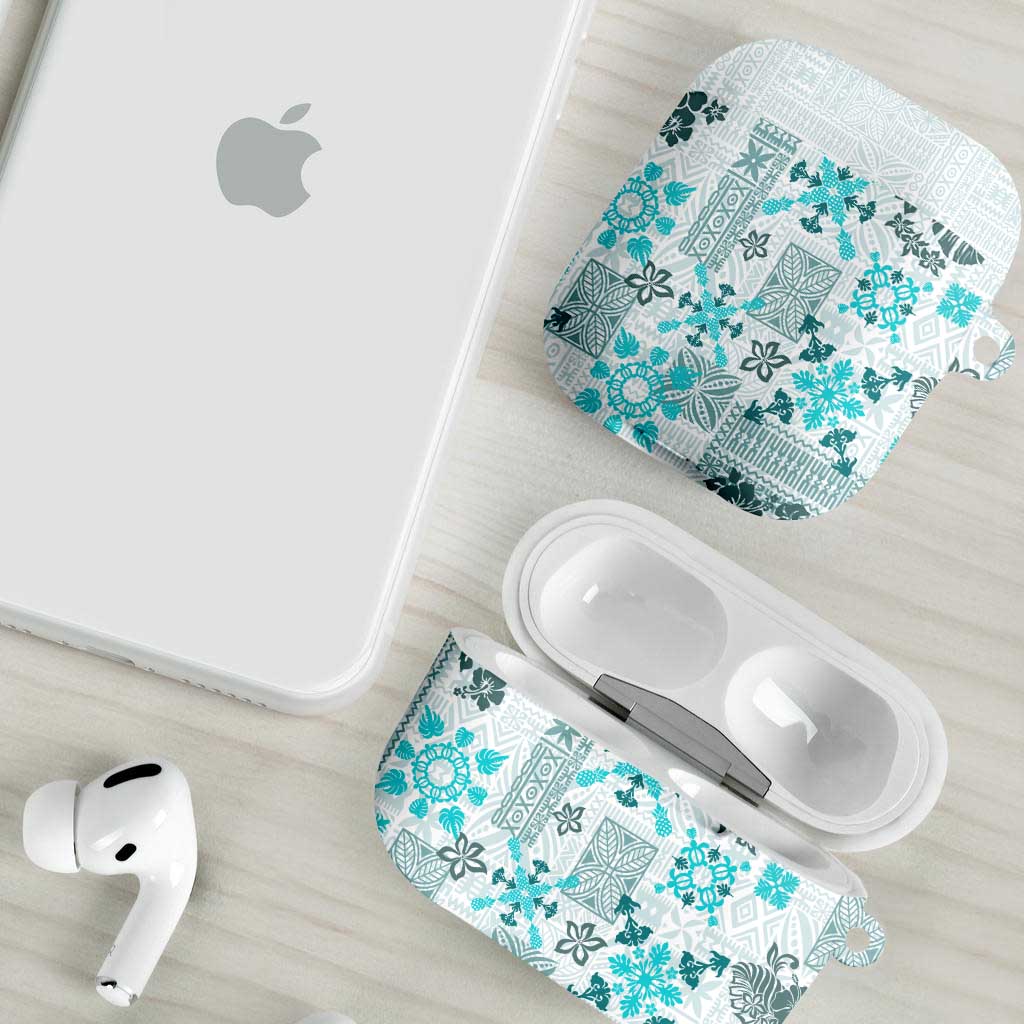 Hawaii Tapa Tribal AirPods Case With Hawaiian Quilt Pattern Aqua LT9 - Polynesian Pride
